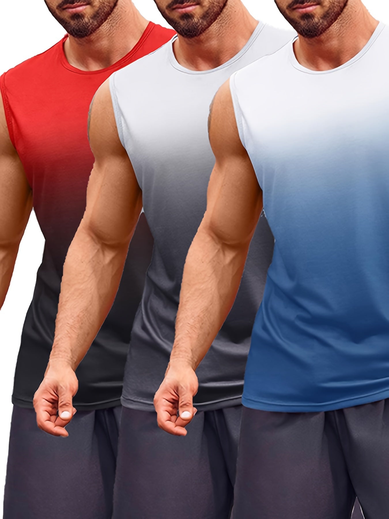 3PCS Sleeveless Gradient Muscle Workout Tank Top