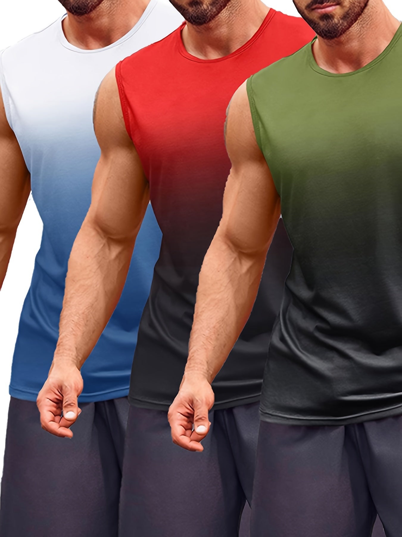 3PCS Sleeveless Gradient Muscle Workout Tank Top