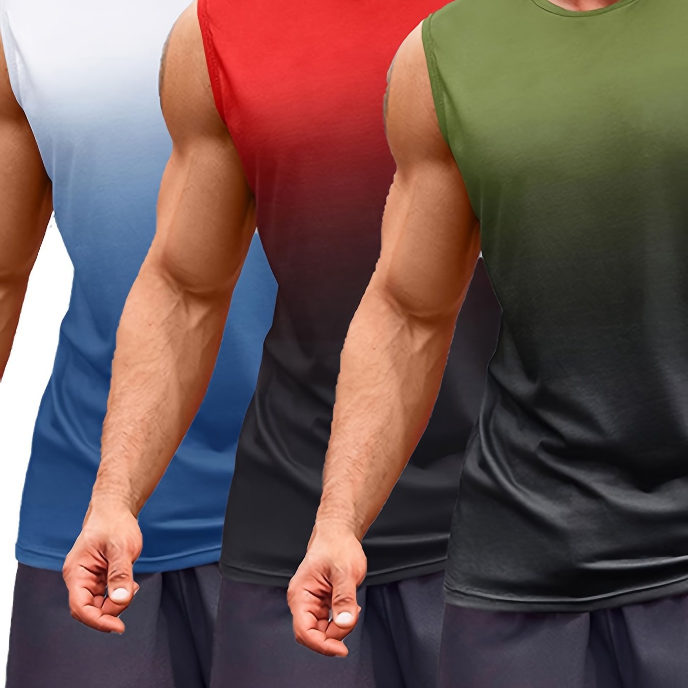 3PCS Sleeveless Gradient Muscle Workout Tank Top