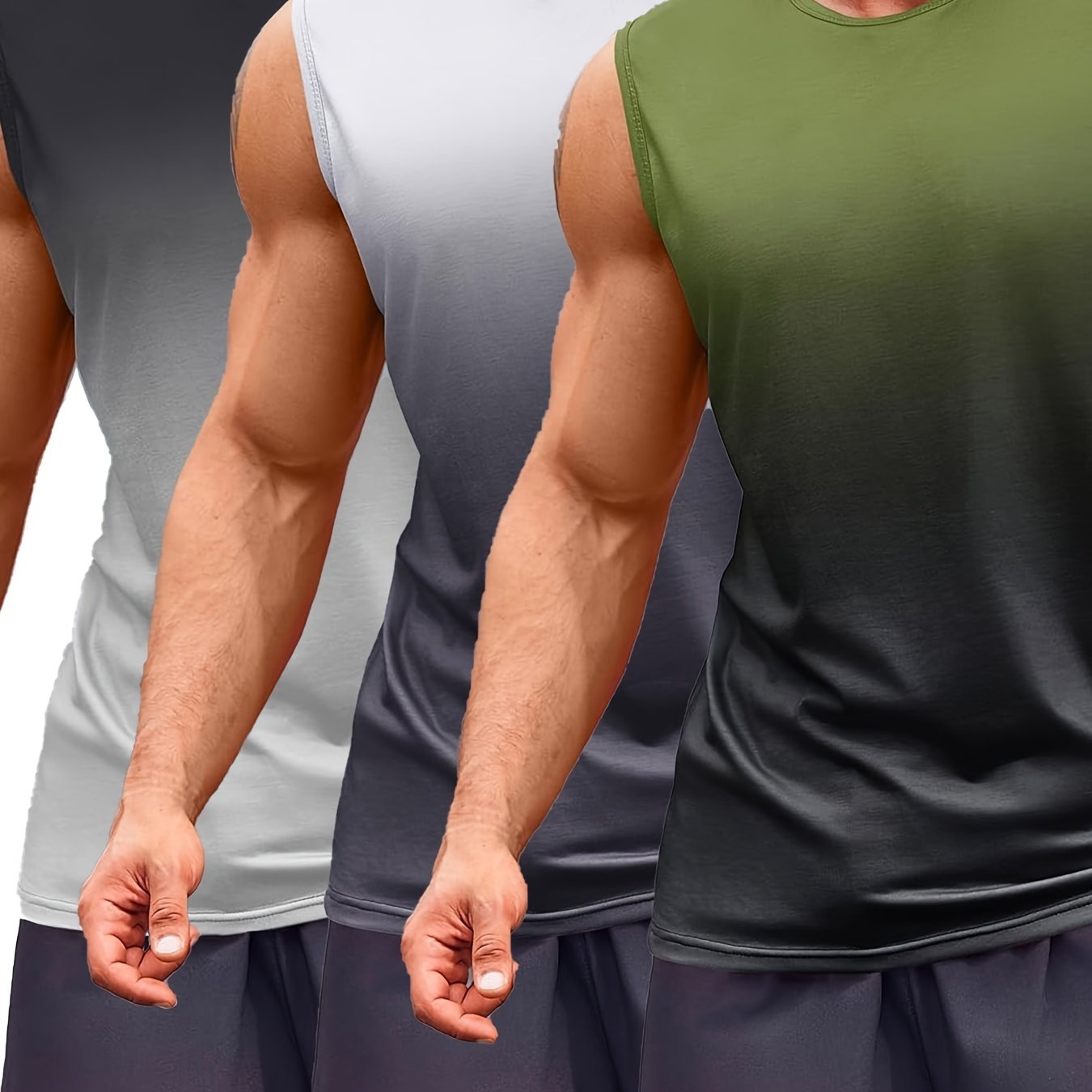 3PCS Sleeveless Gradient Muscle Workout Tank Top