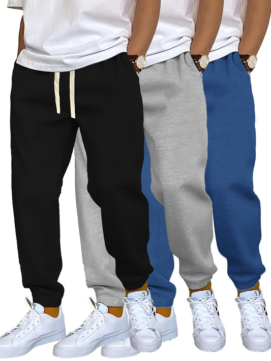 3pcs Chic Solid Color Men's Regular Jogger Sweatpants