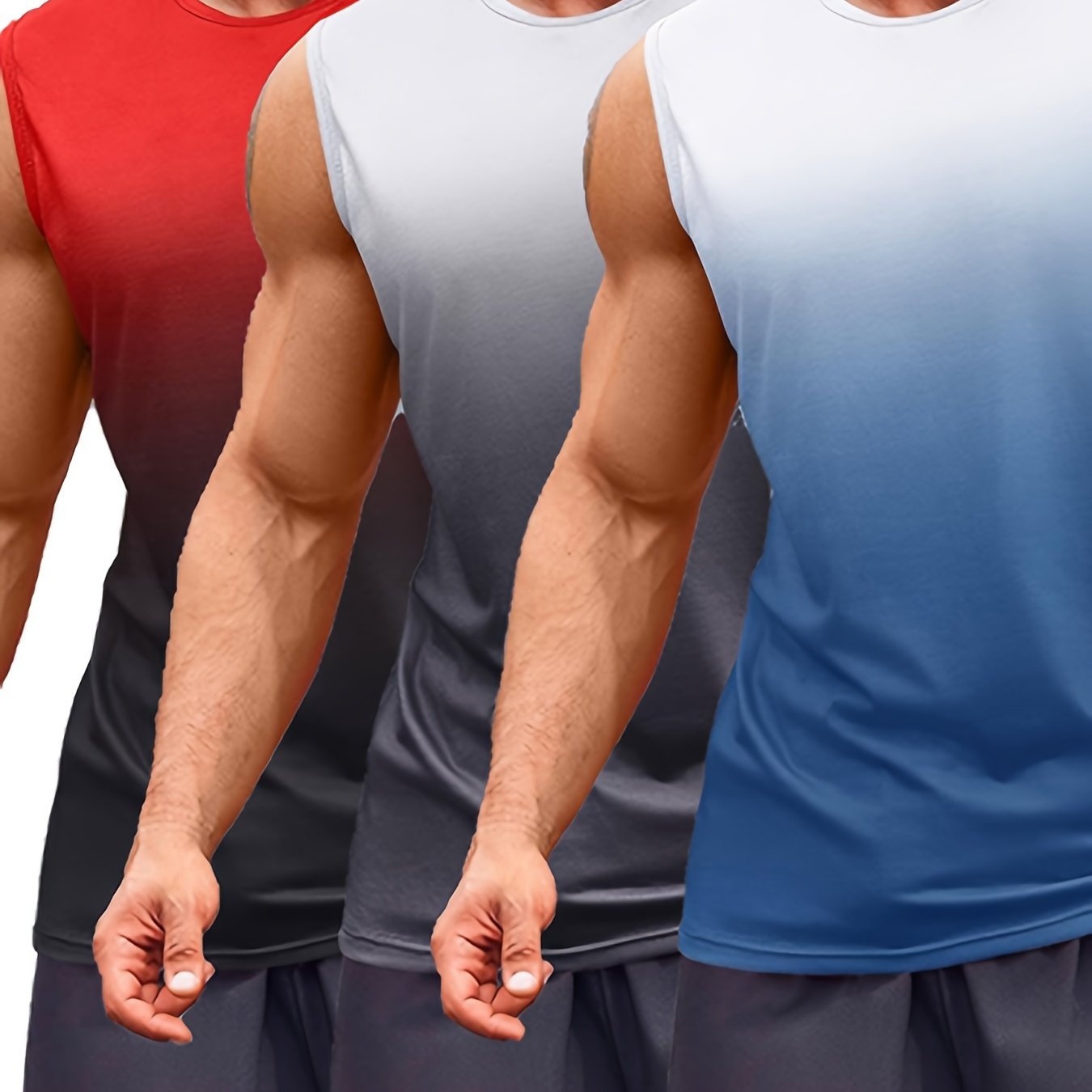 3PCS Sleeveless Gradient Muscle Workout Tank Top